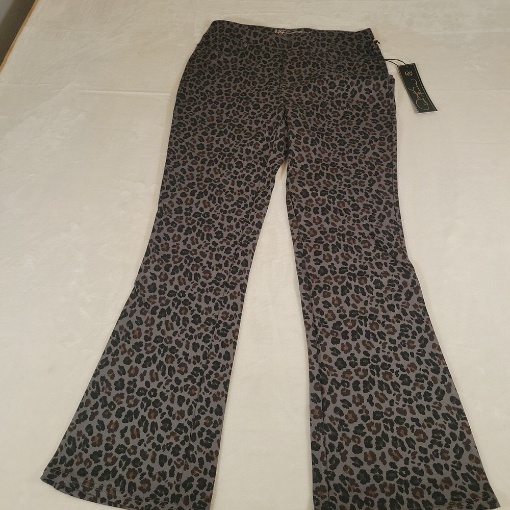 DG2 by Diane Gilman Brown and Black Leopard Print Boot Cut Pants